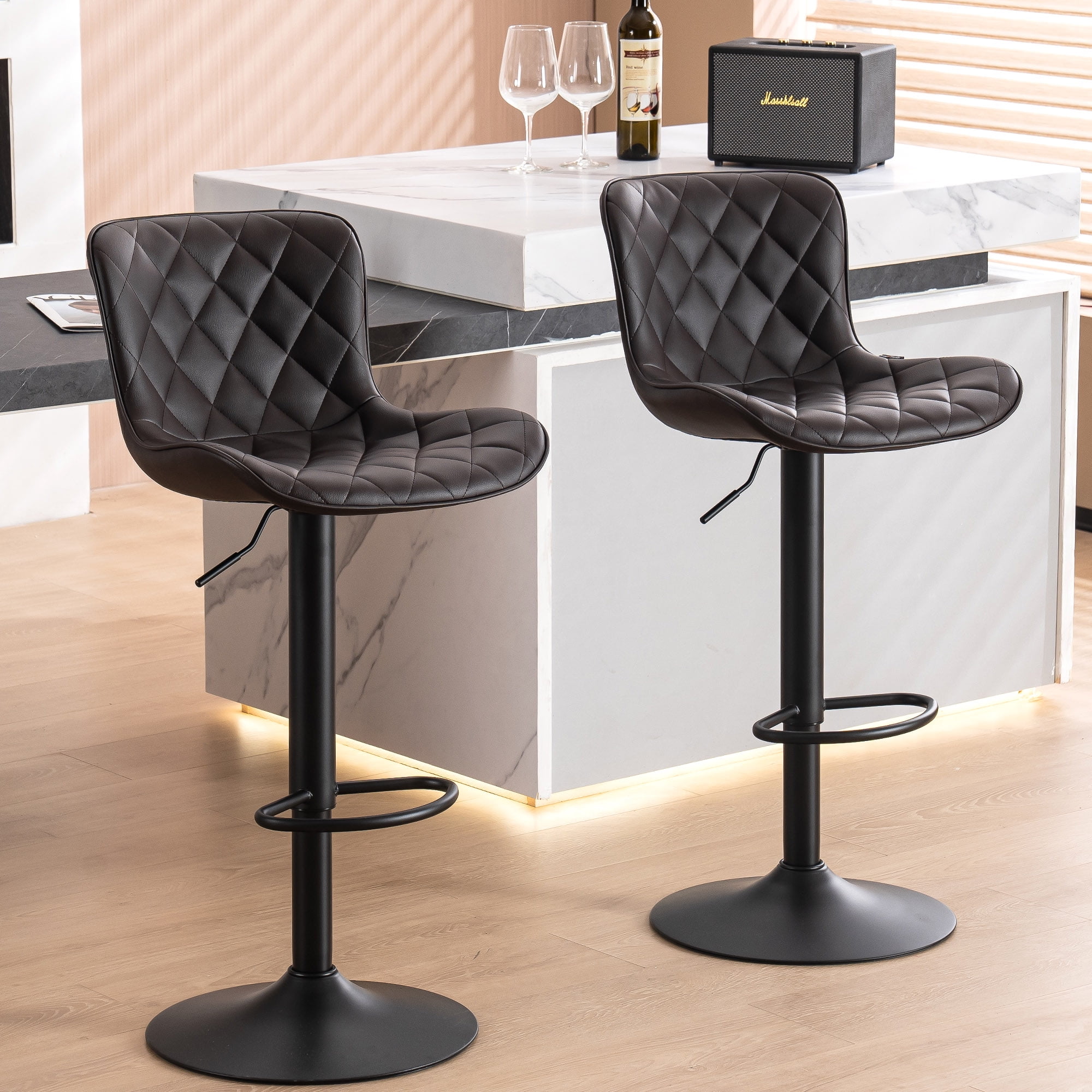YOUNIKE Bar Stools Set of 2 Adjustable PU Leather Counter Stools with