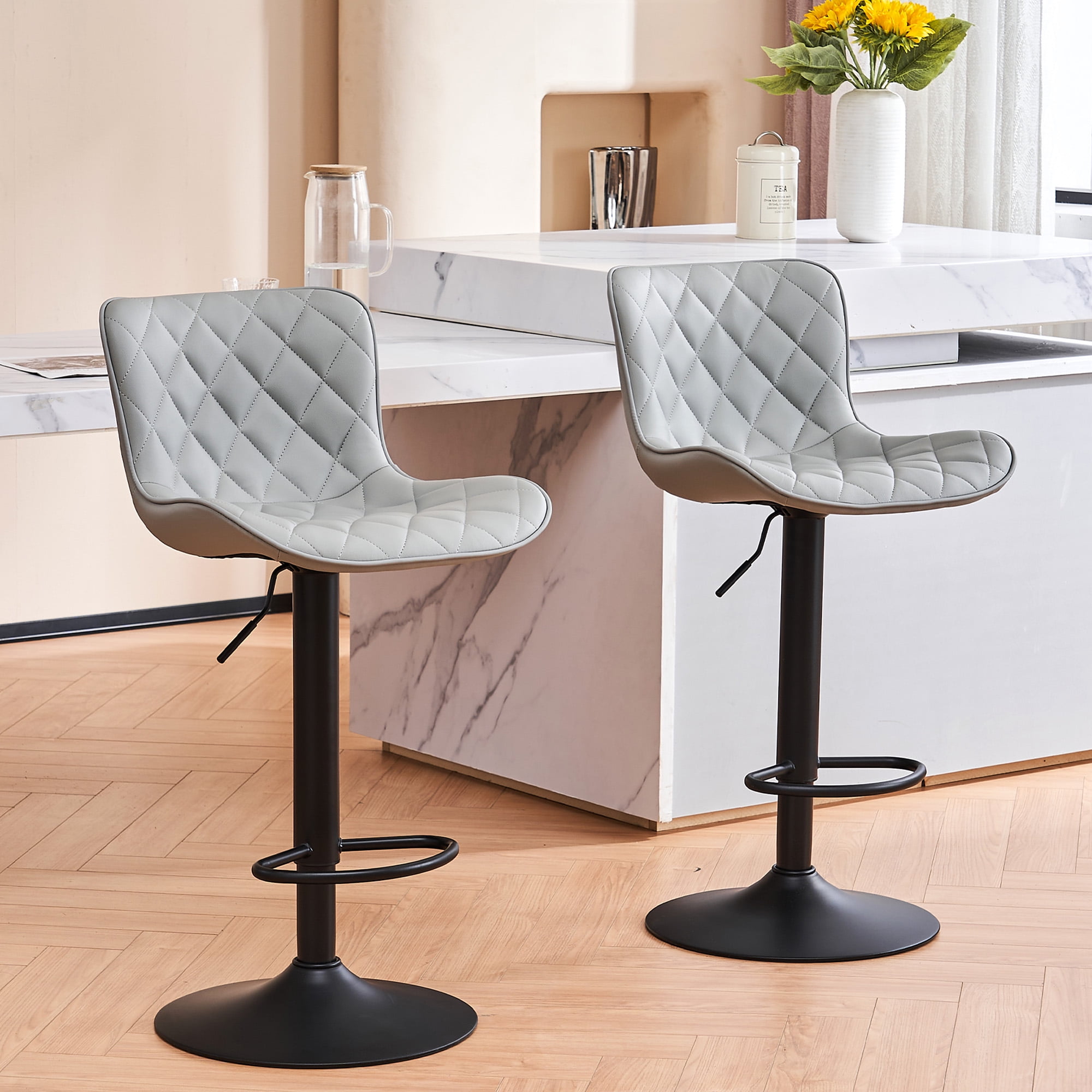 YOUNIKE Bar Stools Set of 2 Adjustable PU Leather Counter Stools with