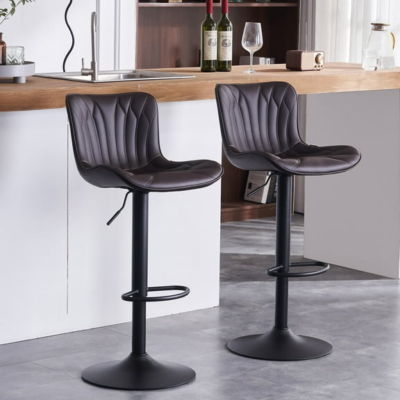 YOUNIKE Bar Stools Set of 2 Brown Soft Adjustable Swivel Bar Height Counter Stools