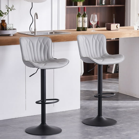 YOUNIKE Bar Stools Set of 2 Gray Soft Adjustable Swivel Bar Height Counter Stools