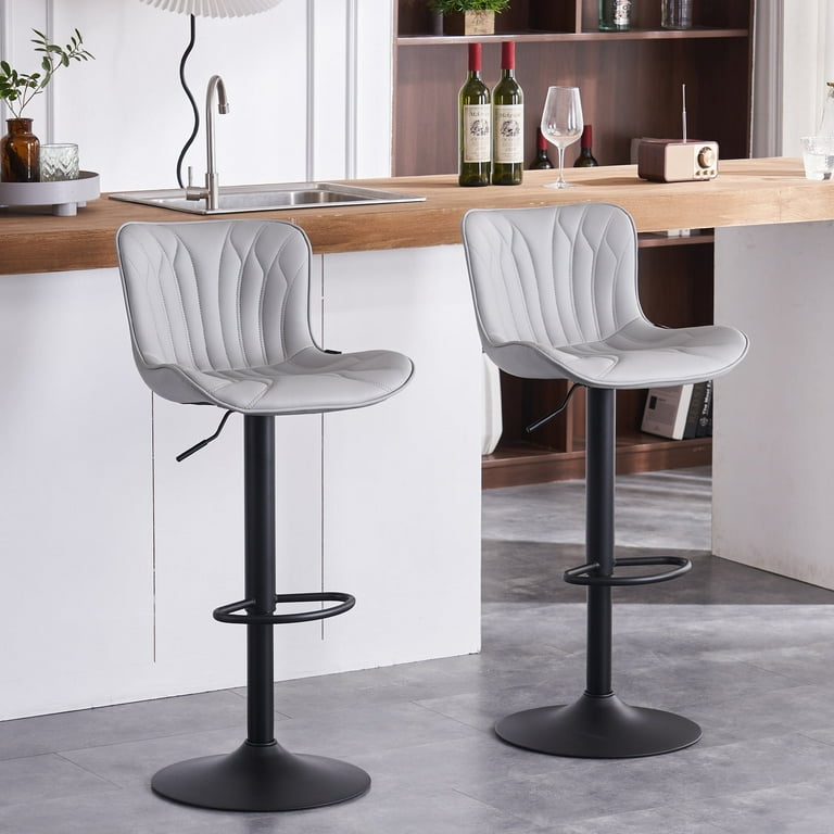 YOUNIKE Set of Adjustable Swivel Bar Stools, Gray, Soft, Ideal