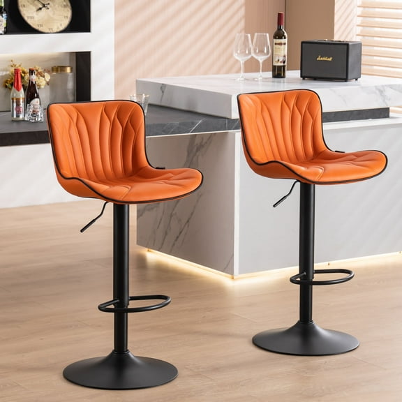 YOUNIKE Bar Stools Set of 2 Orange Soft Adjustable Swivel Bar Height Counter Stools