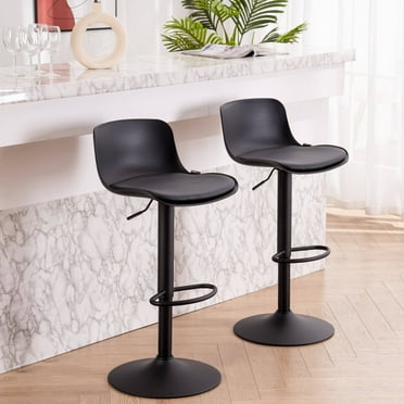 YOUNIKE Bar Stools Set of 2, PU Leather Bar Chairs, Swivel Sturdy Metal Base, Height Adjustable Counter Stools, Black