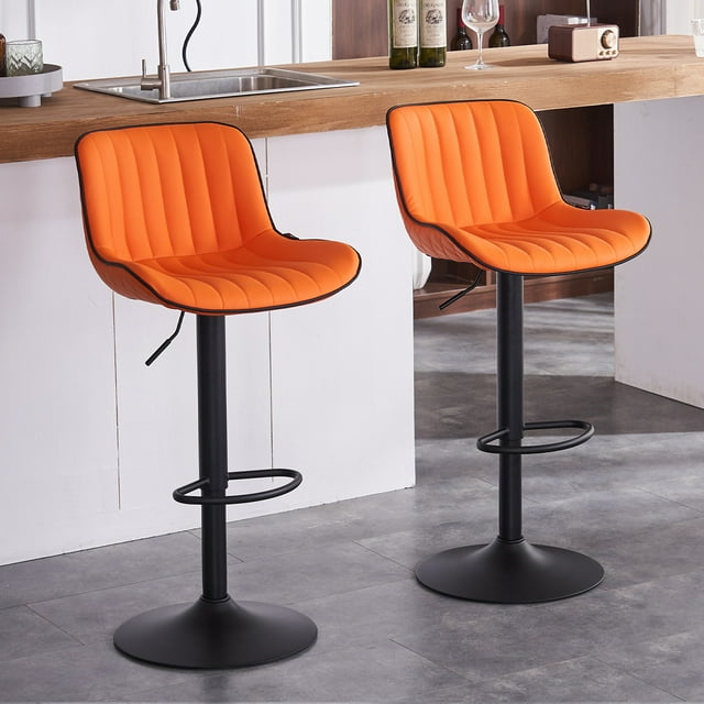 YOUNIKE Bar Stools Set of 2 PU Leather Soft Cushion Adjustable Swivel
