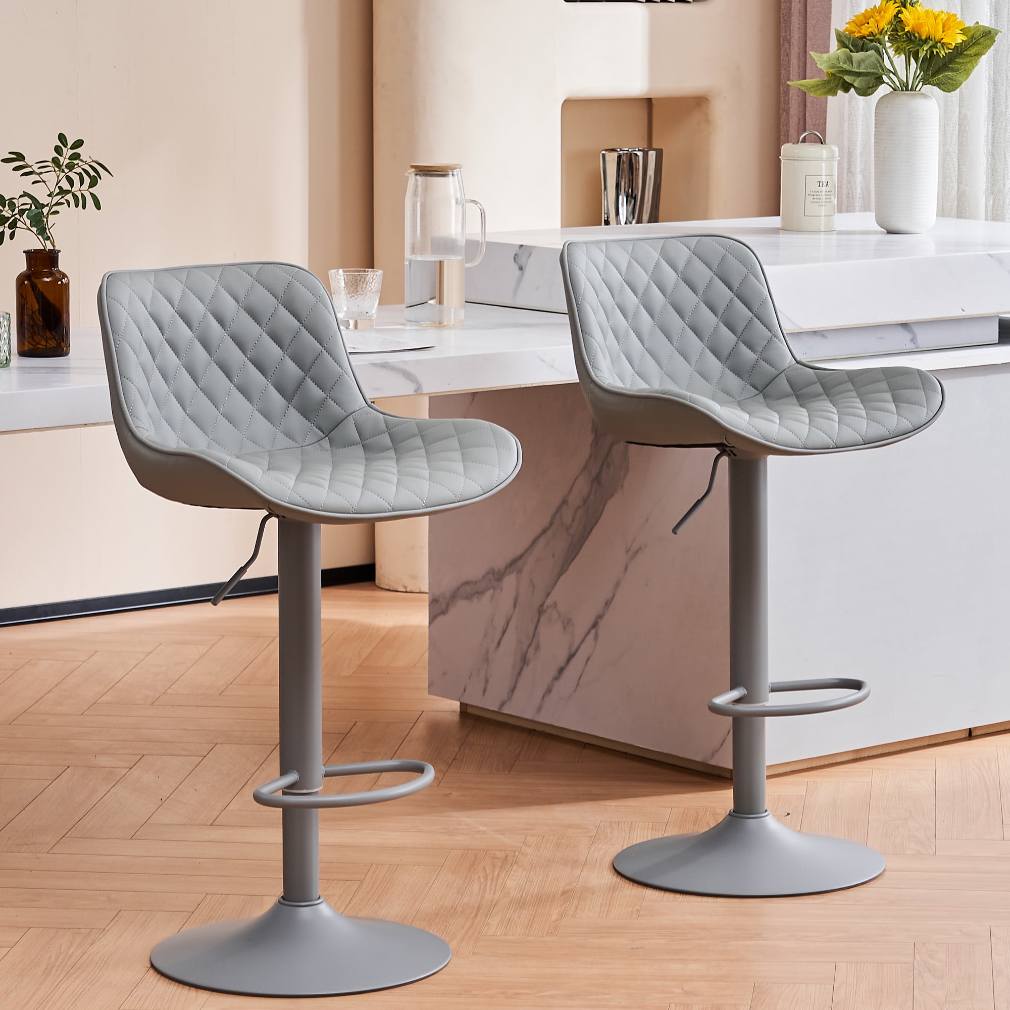 YOUNIKE Bar Stools with High Back Soft Cushion Set of 2 Adjustable Swivel Bar Chairs Counter Stools Gray