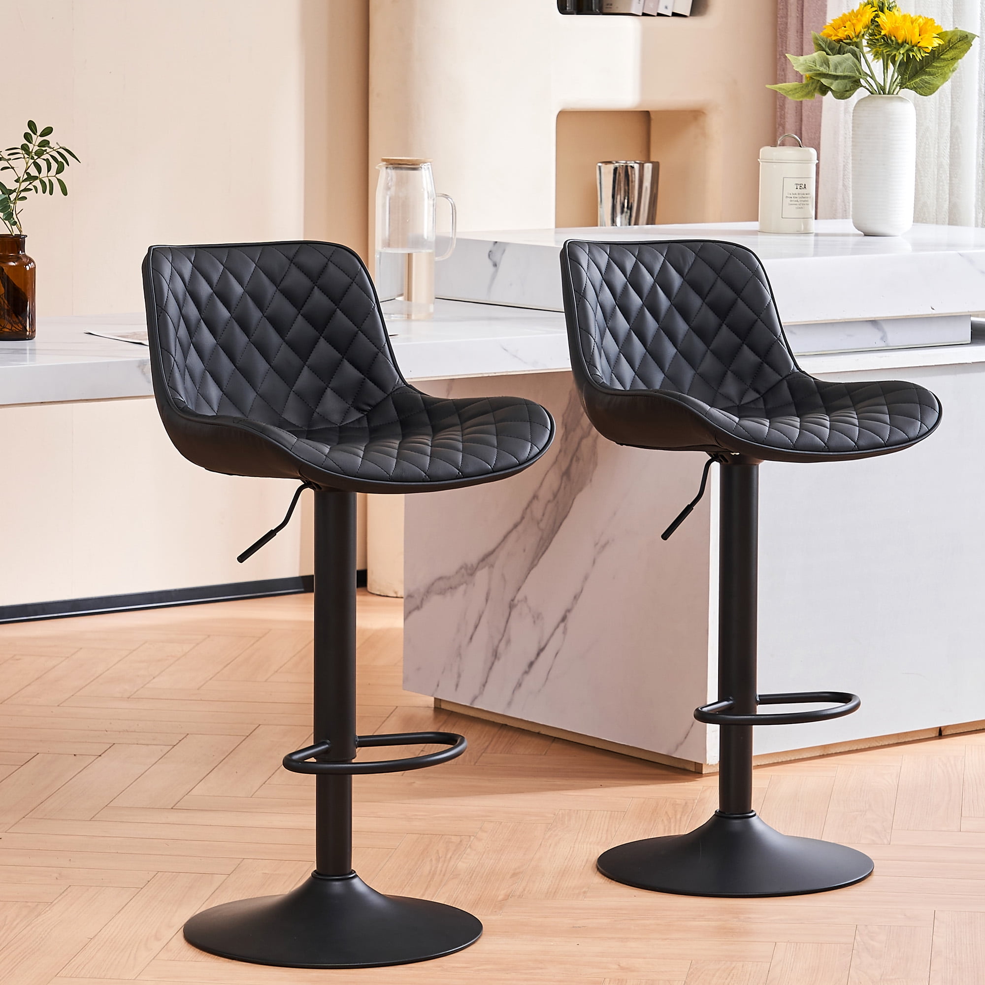YOUNIKE Bar Stools with Soft Cushion Set of 2 Adjustable Swivel Bar