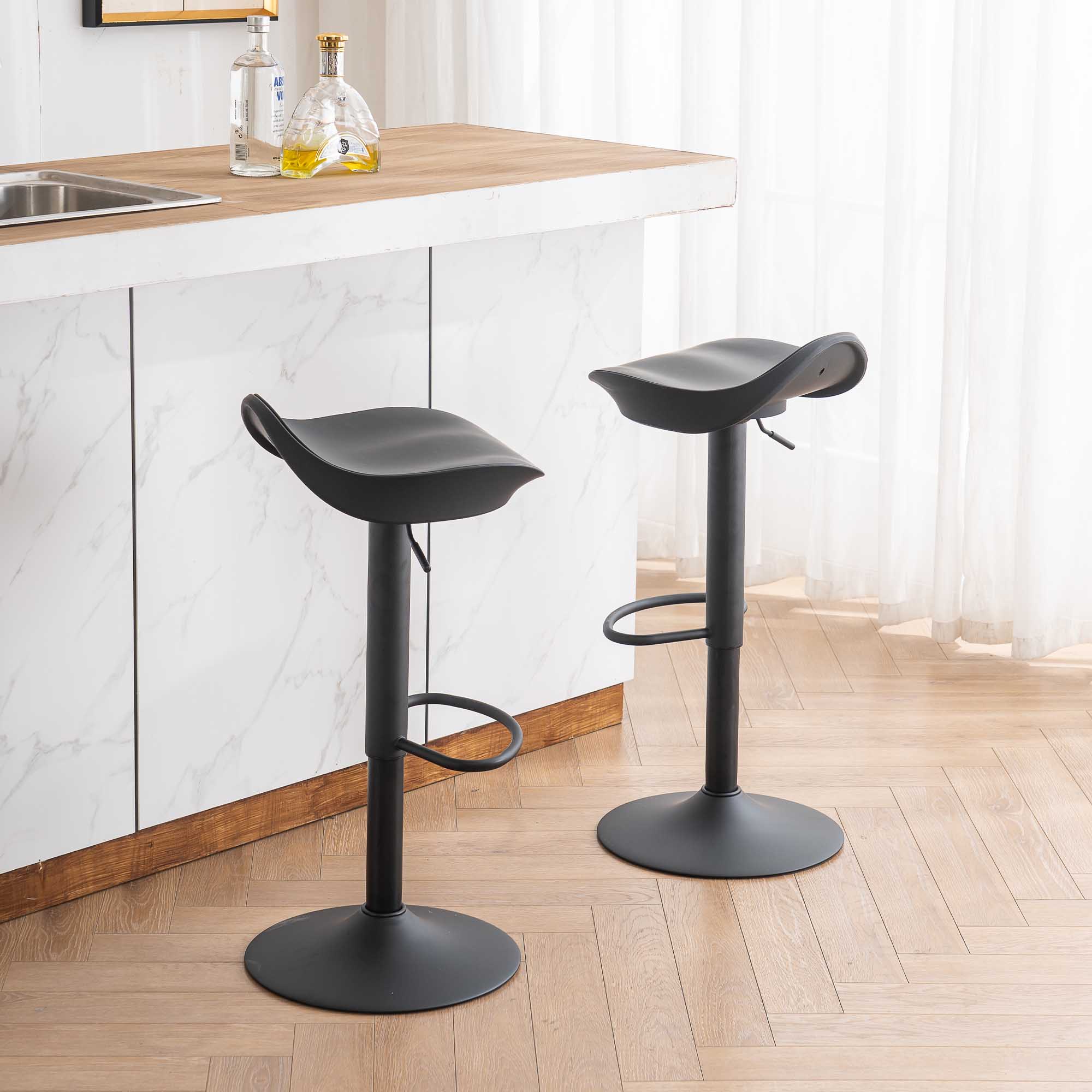 YOUNIKE Black Bar Stools Set of 2 Adjustable Swivel Bar Chairs Counter