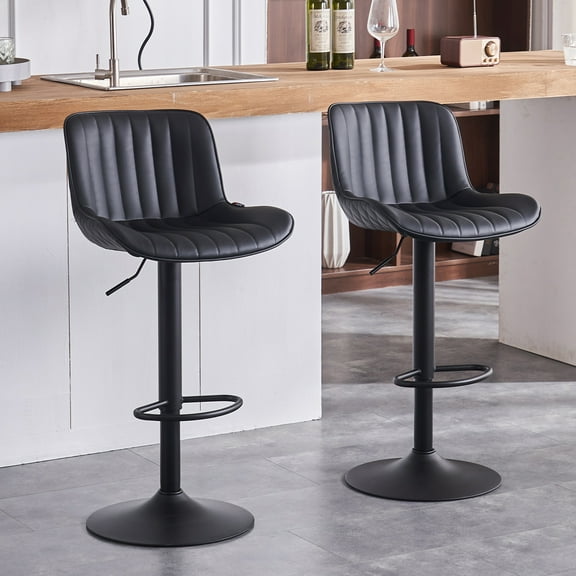 YOUNIKE Black Bar Stools Set of 2 PU Leather Soft Cushion Adjustable Swivel Counter Bar Stools