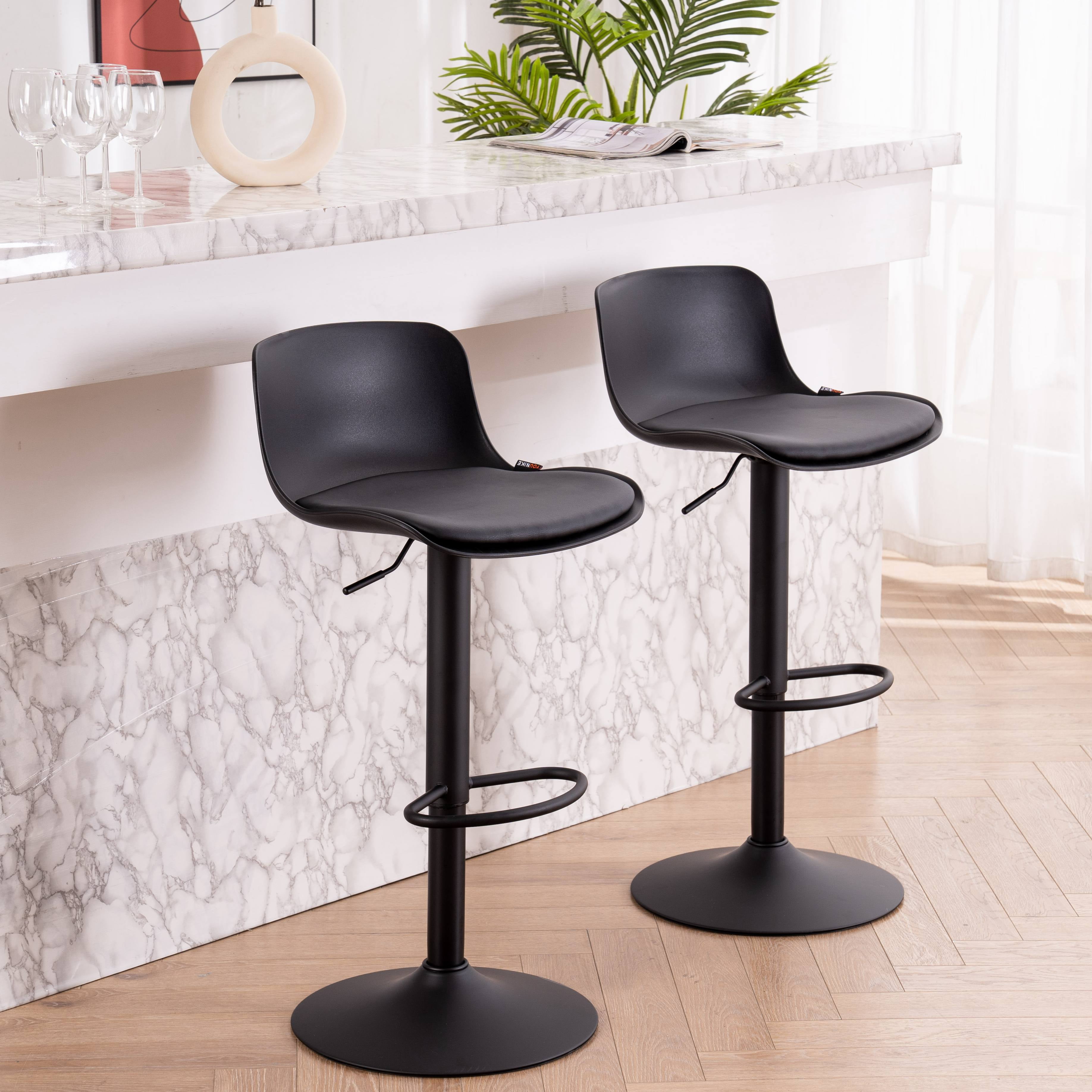 YOUNIKE Black Bar Stools Set of 2 PU Leather Swivel Sturdy Metal Base