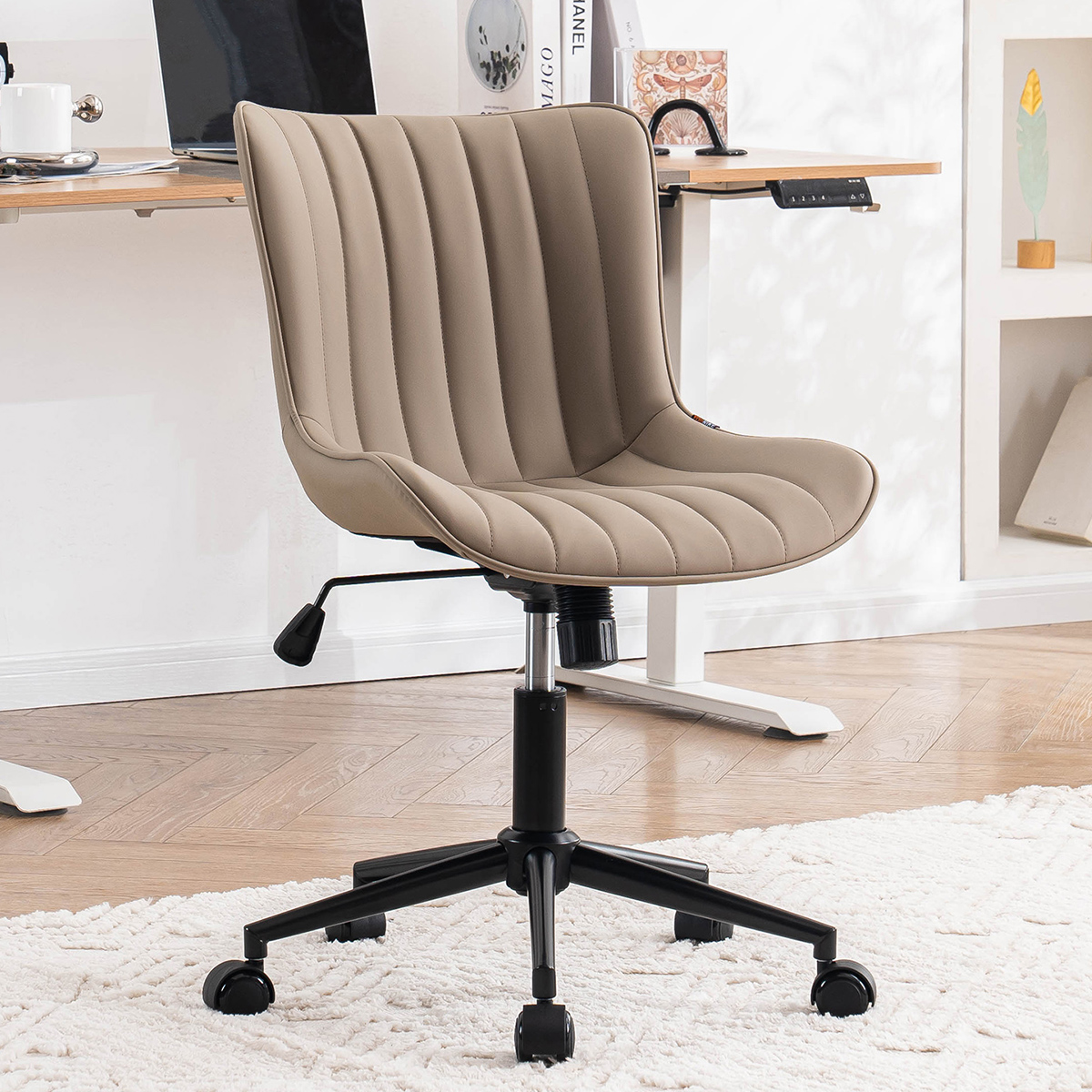 SmileMart Modern Adjustable Faux Leather Swivel Office Chair with Wheels, White