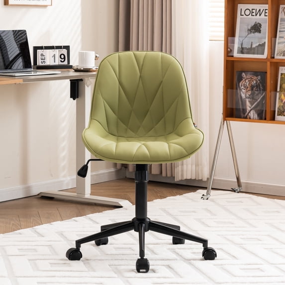 YOUNIKE Desk chair, Armless Swivel Office Chair, Faux Leather Task Chairs, Upholstered Computer Chair, Home Chair with Wheels, Bedroom, Dorm, Living Room, Avocado Green