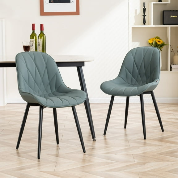 YOUNIKE Dining Chairs Set of 2, Faux Leather Upholstered Kitchen Chairs, Armless Side Chairs with Ergonomic Backrest, Mid Century Modern Dining Chairs,Grayish Green