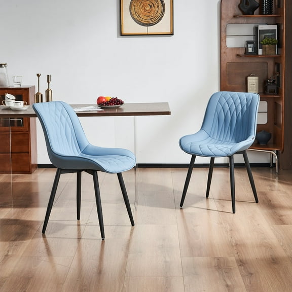 YOUNIKE Dining Chairs Set of 2, Upholstered Dining Room Chairs with Metal Legs, Faux Leather Kitchen Chairs, Armless Side Chairs, Large Padded, Metal Legs, Blue