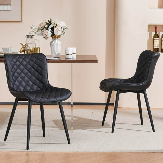 YOUNIKE Dining Chairs Set of 2 PU Leather Diamond Grid Upholstered Modern Dining Room Side Chair , Black