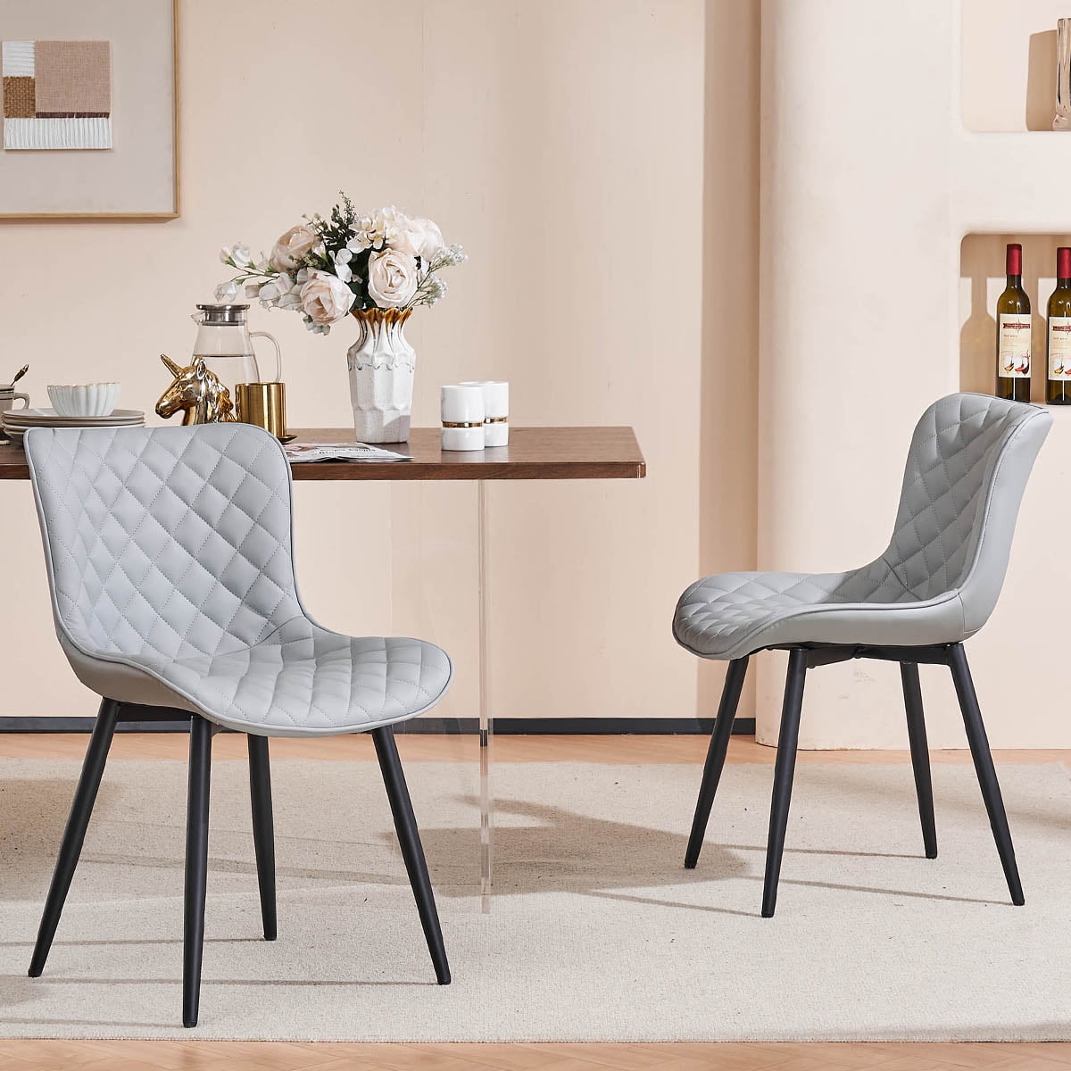 Stich Gray Faux Leather Side or Dining Chairs Set of 2 Chairs Stich Gray Faux Leather Side or Dining Chairs Set of 2 Chairs