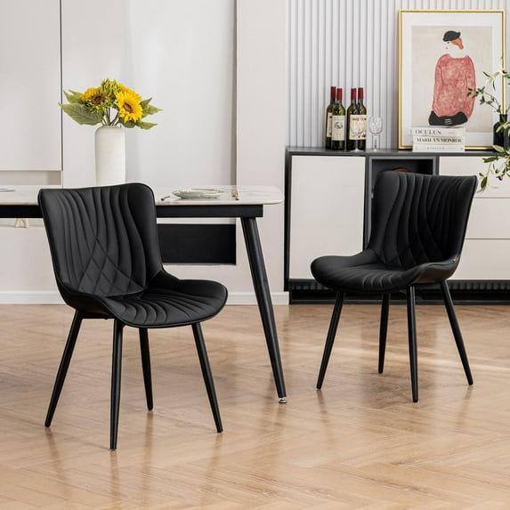 YOUNIKE Dining Chairs with Metal Legs Wing Backrest Set of 2 Upholstered Dinner Side Chair, Black