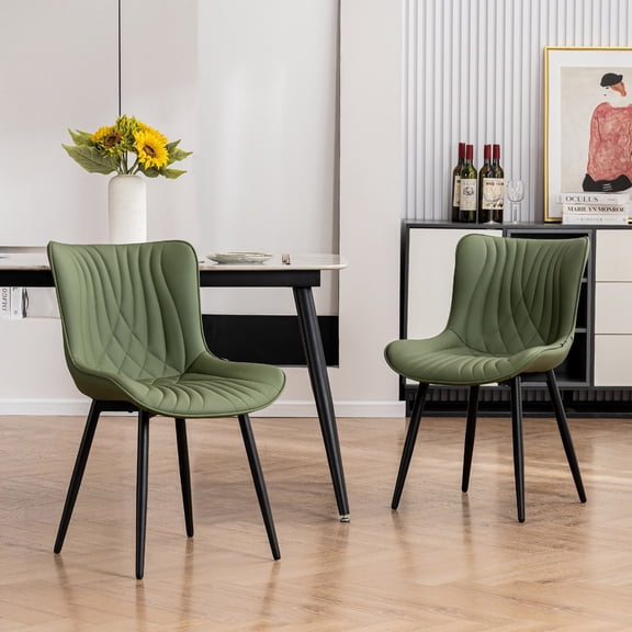 YOUNIKE Dining Chairs with Metal Legs Wing Backrest Set of 2 Upholstered Dinner Side Chair, Green