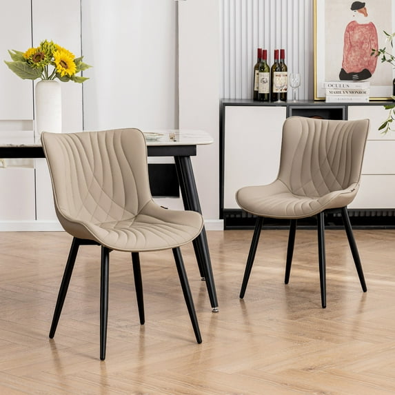 YOUNIKE Dining Chairs with Metal Legs Wing Backrest Set of 2 Upholstered Dinner Side Chair, Khaki