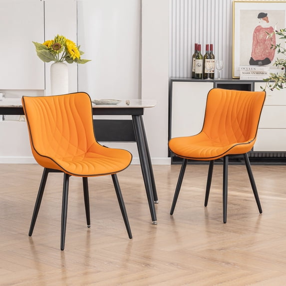 YOUNIKE Dining Chairs with Metal Legs Wing Backrest Set of 2 Upholstered Dinner Side Chair, Orange