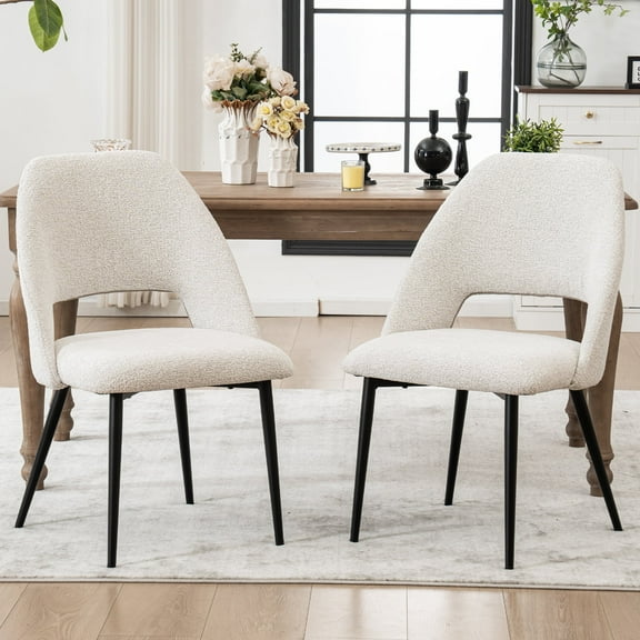 YOUNIKE Mid-Century Modern Dining Chairs Set of 2, 20.1"W Fabric Kitchen Chairs, Upholstered Armless Chairs with Metal Legs, Beige