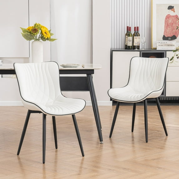 YOUNIKE Modern Dining Chairs with Metal Legs Set of 2 Upholstered Dinner Side Chair, White