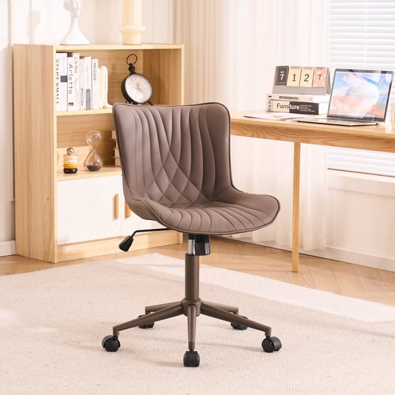 YOUNIKE Modern Office Chair with Wheels Adjustable Ergonomic Desk Task Chair in Mid-Back Brown Same-Colored Bottom PU Design