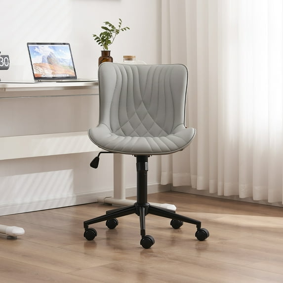 YOUNIKE Modern Office Chair with Wheels Adjustable Ergonomic Desk Task Chair in Mid-Back Gray PU Design
