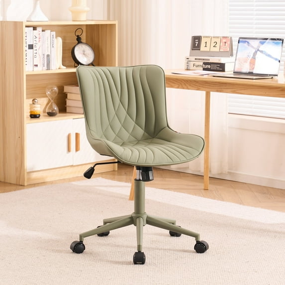 YOUNIKE Modern Office Chair with Wheels Adjustable Ergonomic Desk Task Chair in Mid-Back Olive Green Same-Colored Bottom PU Design
