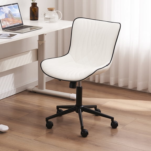 YOUNIKE Modern Office Chair with Wheels Adjustable Ergonomic Desk Task Chair in Mid-Back White PU Design