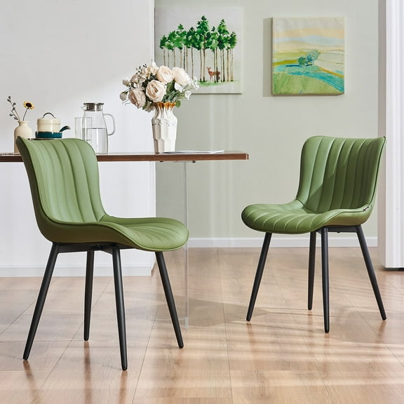 YOUNIKE Soft Dining Chair Set of 2 Faux Leather Upholstered Wide Back Kitchen Chair, Green
