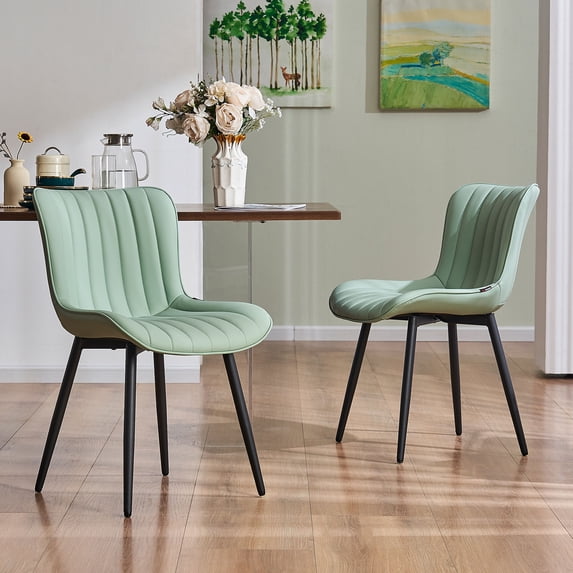 YOUNIKE Soft Dining Chair Set of 2 Faux Leather Upholstered Wide Back Kitchen Chair, Light Green