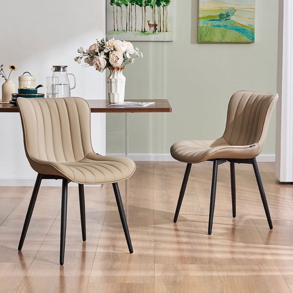 YOUNIKE Soft Dining Chair Set of 2 Faux Leather Upholstered Wide Back Kitchen Chair, Khaki