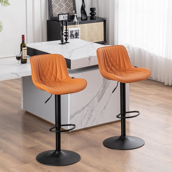 YOUNIKE Swivel Bar Stools Set of 2 Adjustable Leather Counter Barstool, Camel