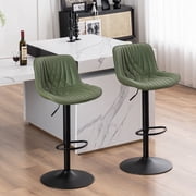 YOUNIKE Swivel Bar Stools Set of 2 Adjustable Leather Counter Barstool, Green