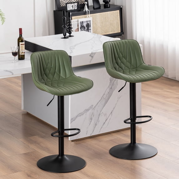 YOUNIKE Swivel Bar Stools Set of 2 Adjustable Leather Counter Barstool, Green