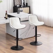 YOUNIKE Swivel Bar Stools Set of 2 Adjustable Leather Counter Barstool, White