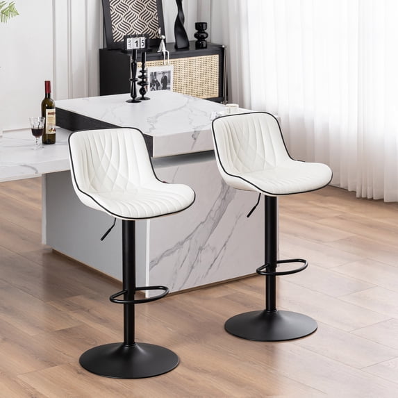 YOUNIKE Swivel Bar Stools Set of 2 Adjustable Leather Counter Barstool, White