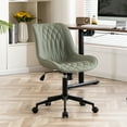 thumbnail image 1 of YOUNIKE Upholstered Desk Chair, Armless Computer Chair with Wheels，Modern Faux Leather Office Chair，Adjustable Swivel Rolling Chair，Adjustable Height，Suitable for Office, Home, Olive Green, 1 of 15