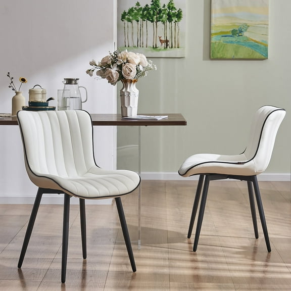 YOUNIKE Upholstered Dining Chair Set of 2 White Faux Leather Dining Room Chairs Full Back Side Chair