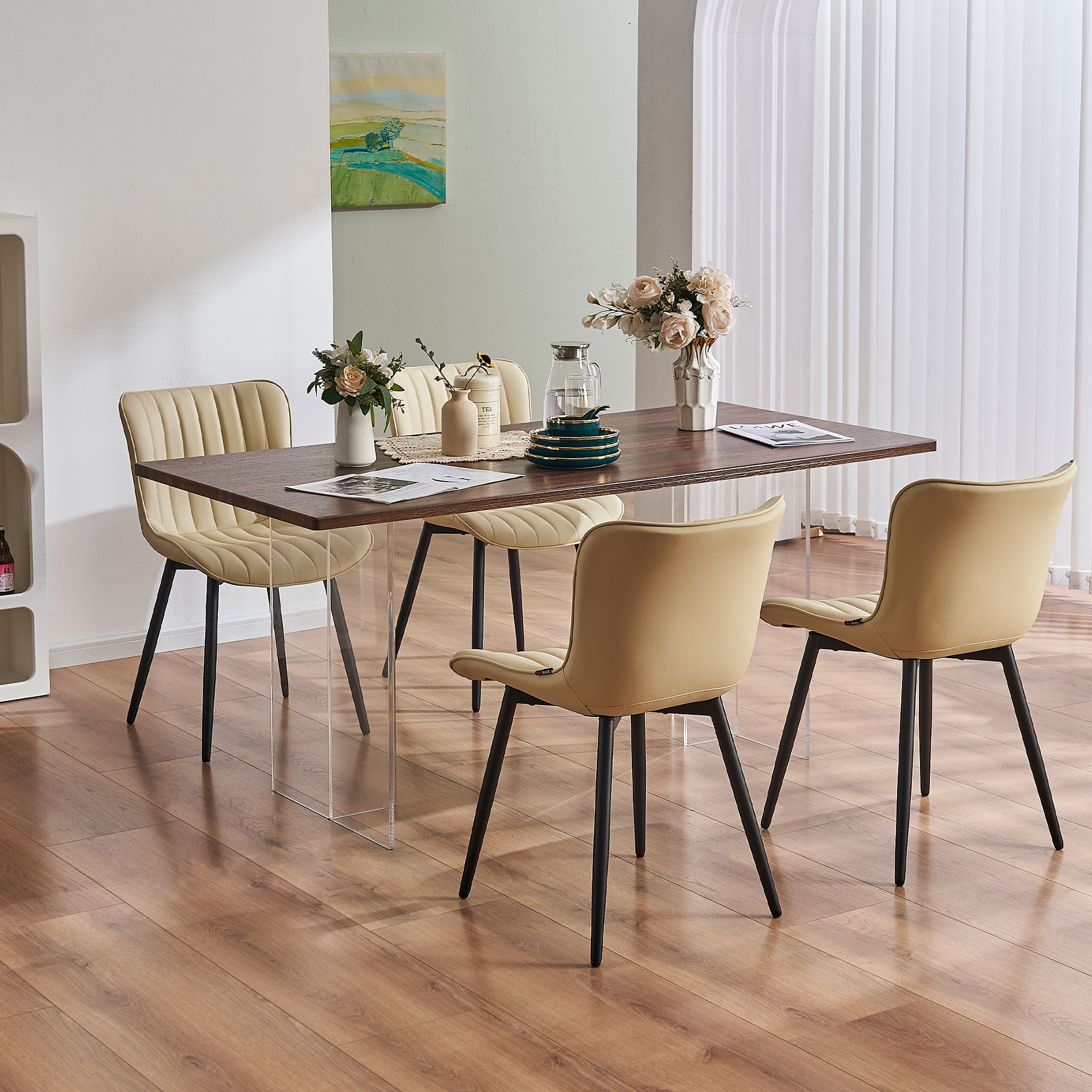 YOUNIKE Upholstered Dining Chairs Set of 4 PU Leather Wingback Modern ...