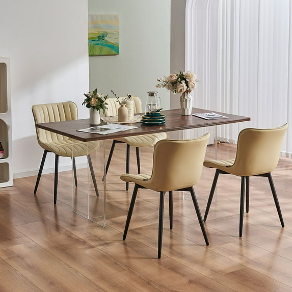 YOUNIKE Upholstered Dining Chairs Set of 4 PU Leather Wingback Modern Kitchen Dining Room Chair, Beige