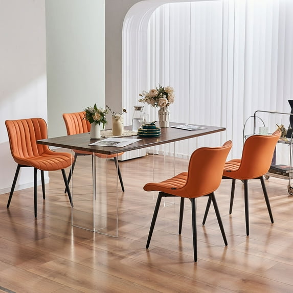 YOUNIKE Upholstered Dining Chairs Set of 4 PU Leather Wingback Modern Kitchen Dining Room Chair, Camel