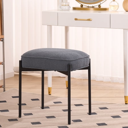 YOUNIKE Vanity Stool, Makeup Stool, Modern Soft Boucle Furry Ottoman Footrest, Dark Gray