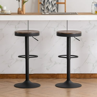 YOUNIKE Wood Bar Stools Set of 2 Round Heigh Adjustable Walnut Kitchen Counter Barstools with Footrest