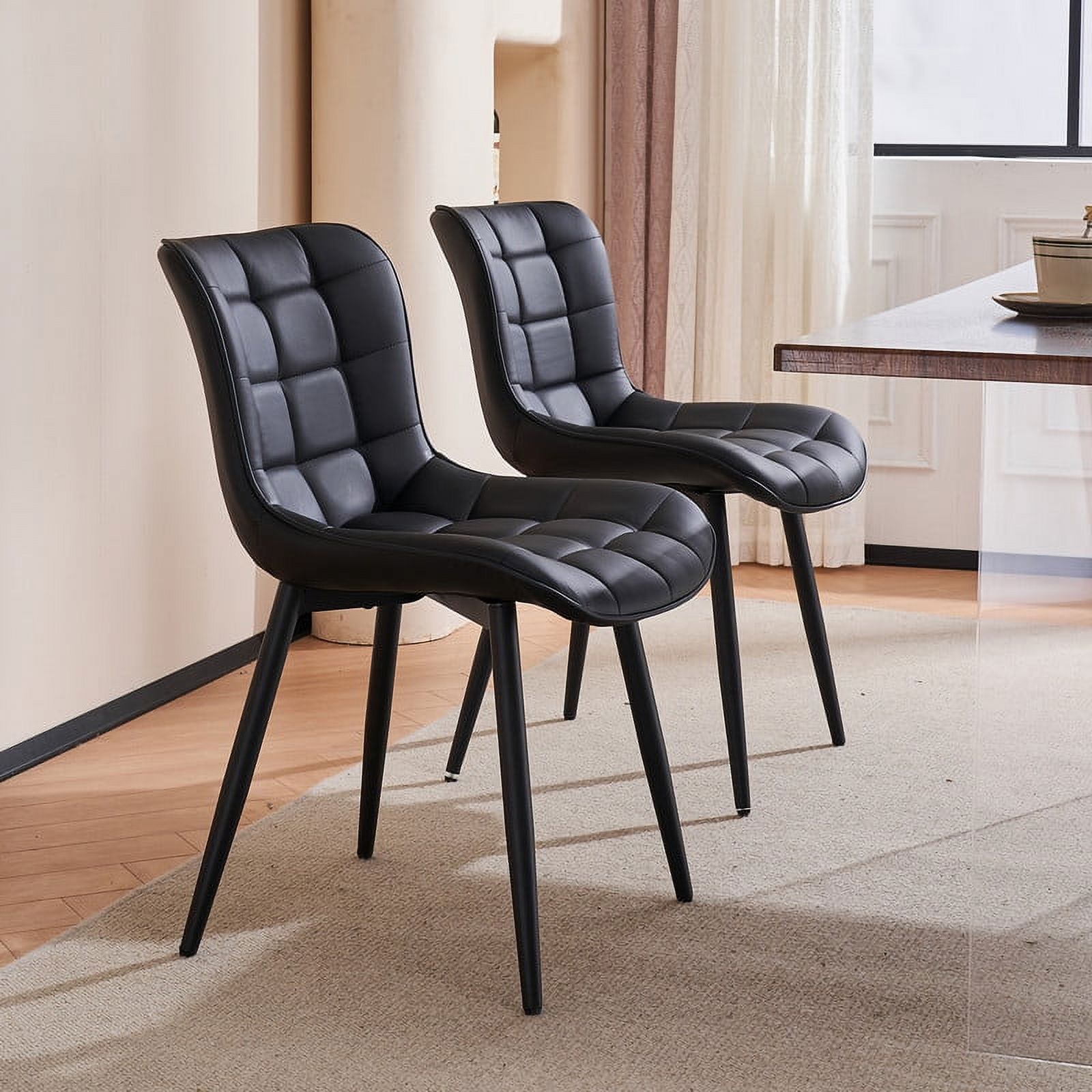 YOUNUOKE Black Dining Chairs Set of 2 Faux Leather Upholstered Modern