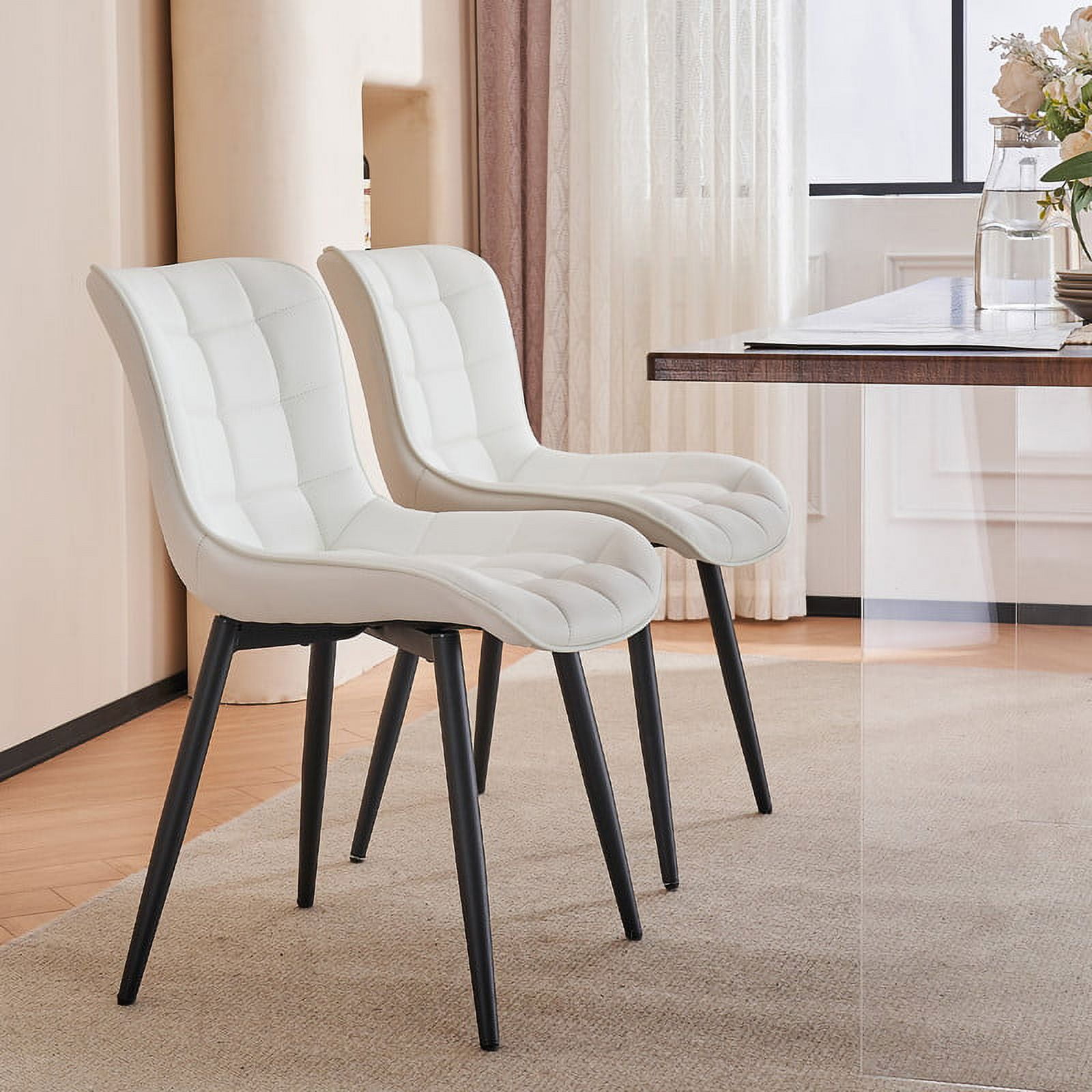 YOUNUOKE White Dining Chairs Set of 2 Faux Leather Upholstered Modern