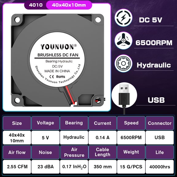 YOUNUON 40mm 3D Printer Fan 12V 24V 5V 4010 Blower Printer Cooling Accessories DC Turbo Blower Fan Radial Fans 40x40