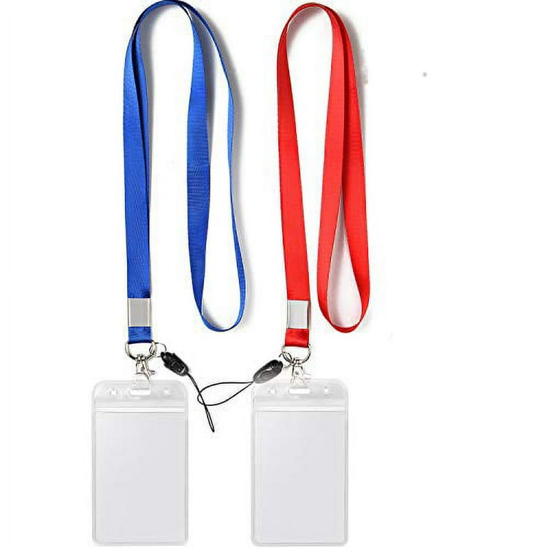 YOUOWO 2 Pack Lanyard with ID Badge Holder Blue Red Lanyards for id Card  Holder Neck Office Lanyards for id Badges Name Tag Card Holders 