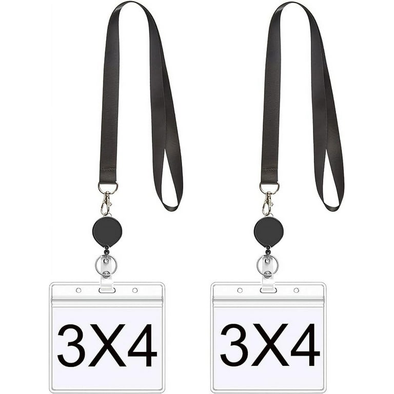 YOUOWO Lanyard with id Holder 4x3 Retractable Badge Reel Black lanyards  with ID Badge Holder Card Protector 4x3in id Card Holder Horizontal