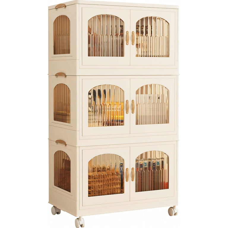 YOUPINS 3 Pack XL Foldable Storage Bins with Lids, Plastic Cubes